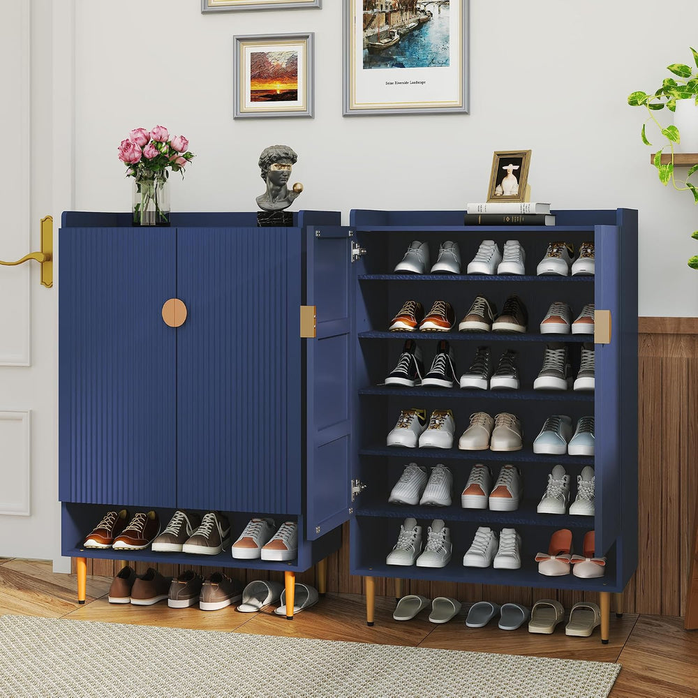 HLR Modern Shoe Cabinet for Entryway, 24 Pairs Shoe Storage Cabinet, Blue