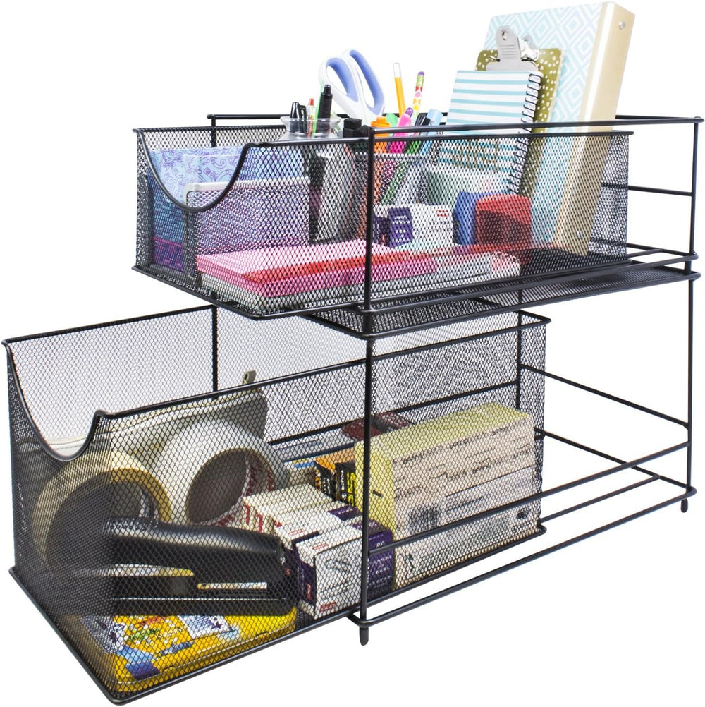 Sorbus Under Sink Organizer, Pull-Out Mesh Drawer (Black)