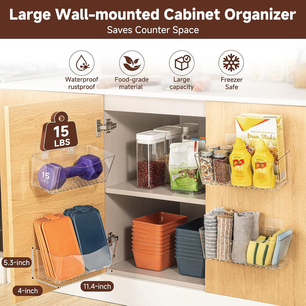 4-Pack Large Cabinet Door Organizer, 11.4" Adhesive Space-Saving Clear Bins