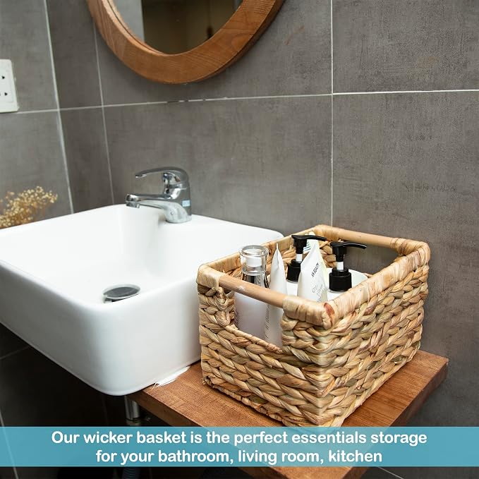 Small Wicker Baskets for Organizing Bathroom, Hyacinth Baskets for Storage (3...
