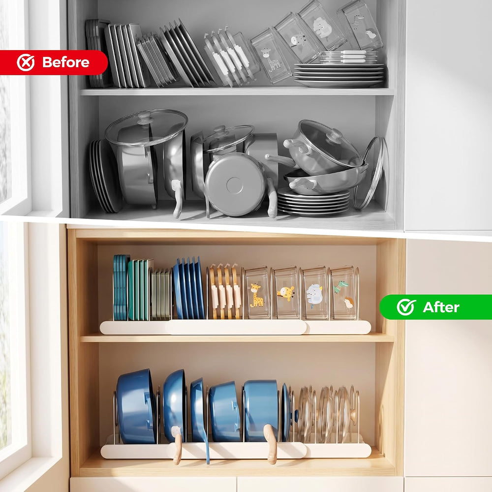 2 Pack Pots and Pans Organizer Under Cabinet, ABS Base, 10 Dividers