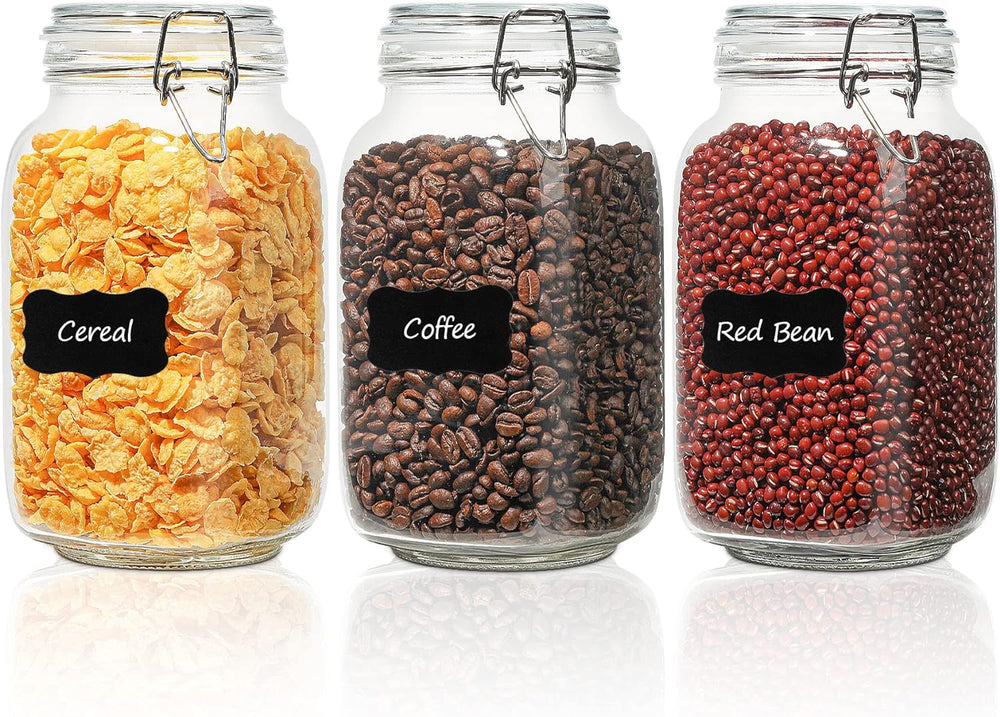 ComSaf Square Glass Jars with Airtight Lids 51 oz 3 Pack Wide Mouth