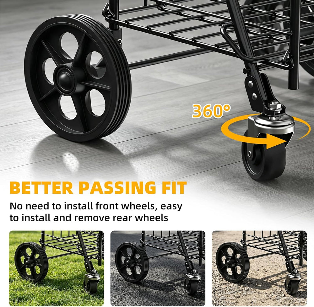 Kiffler Grocery Shopping Cart with 360° Rolling Swivel Wheels, 100LBS Utility...