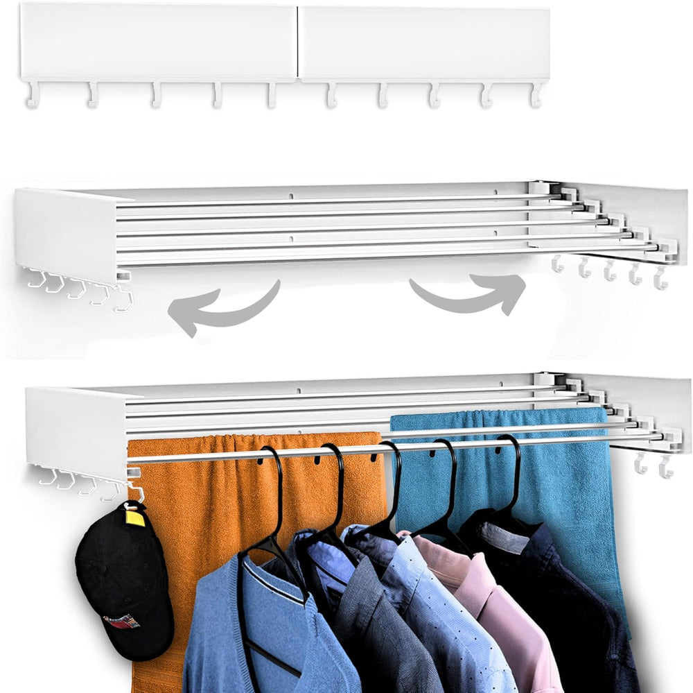 Foldable Wall Mounted Drying Rack - 31.5” Wide, 13.2 Ft Drying Space, 5 Rust-...