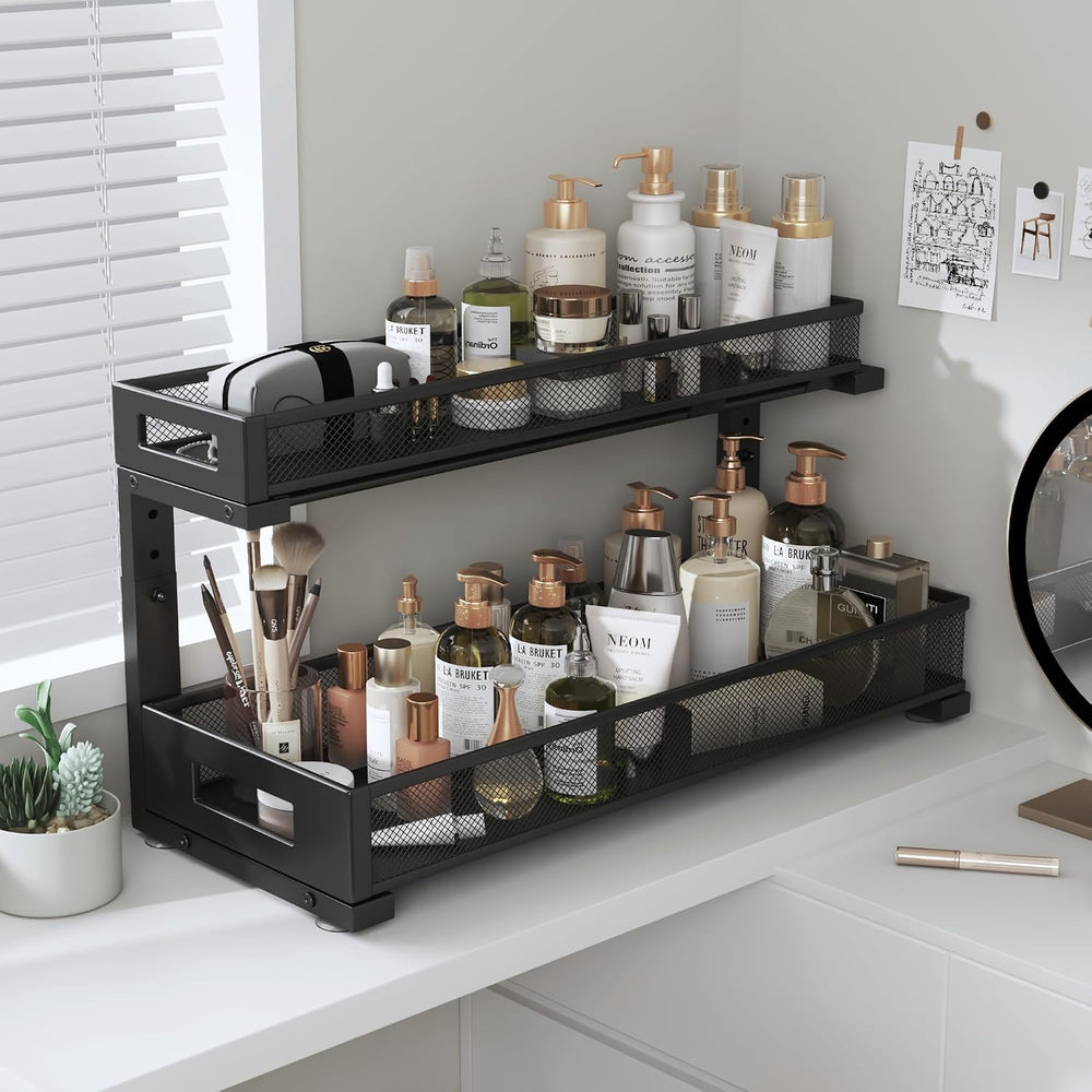 2 Pack 19IN Depth Under Sink Storage Organizer, Large 2-Tier Elegant Mesh Pul...