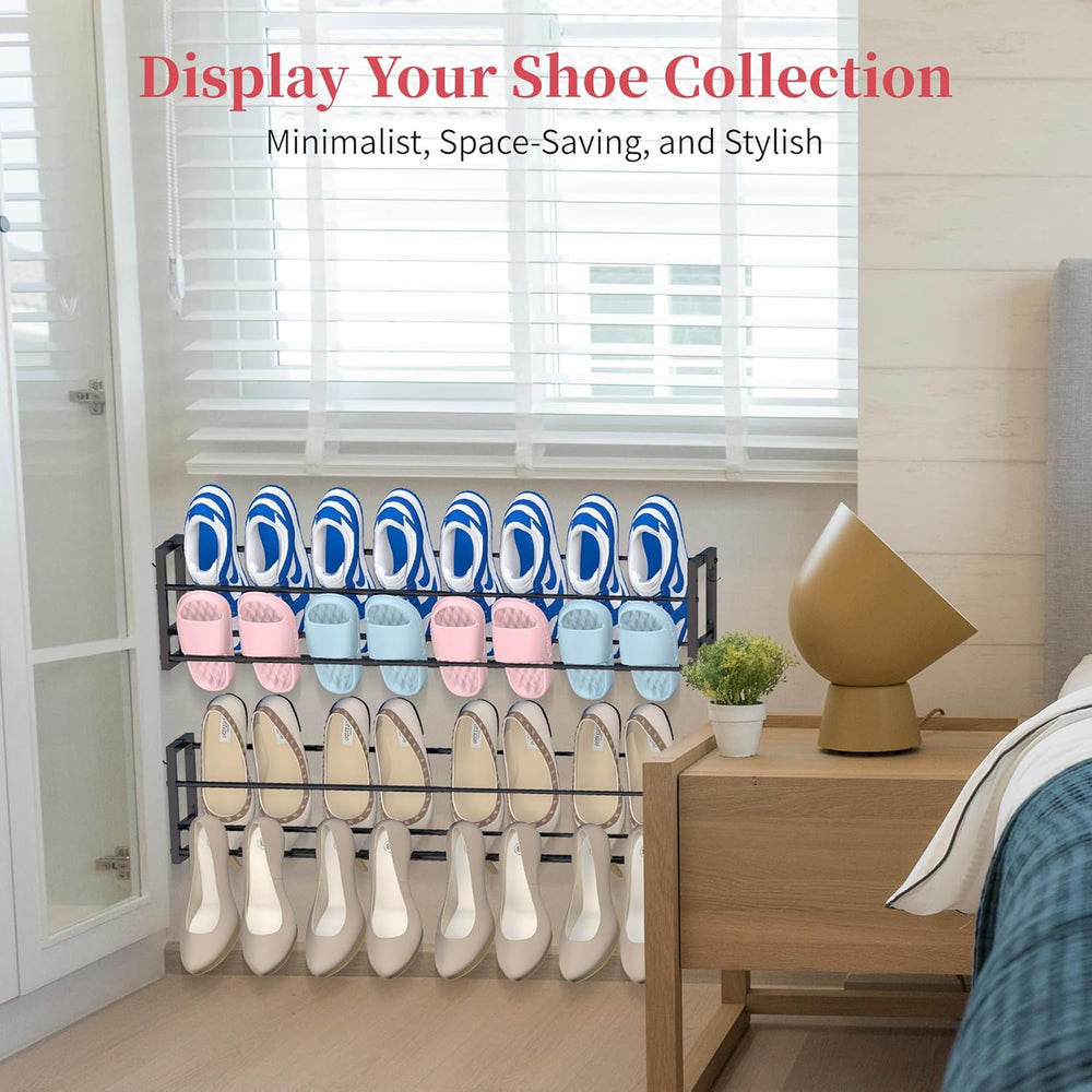 3 Pack Wall Mounted Shoe Rack for Narrow Spaces, Hanging Shoe Rack Holds 24 P...