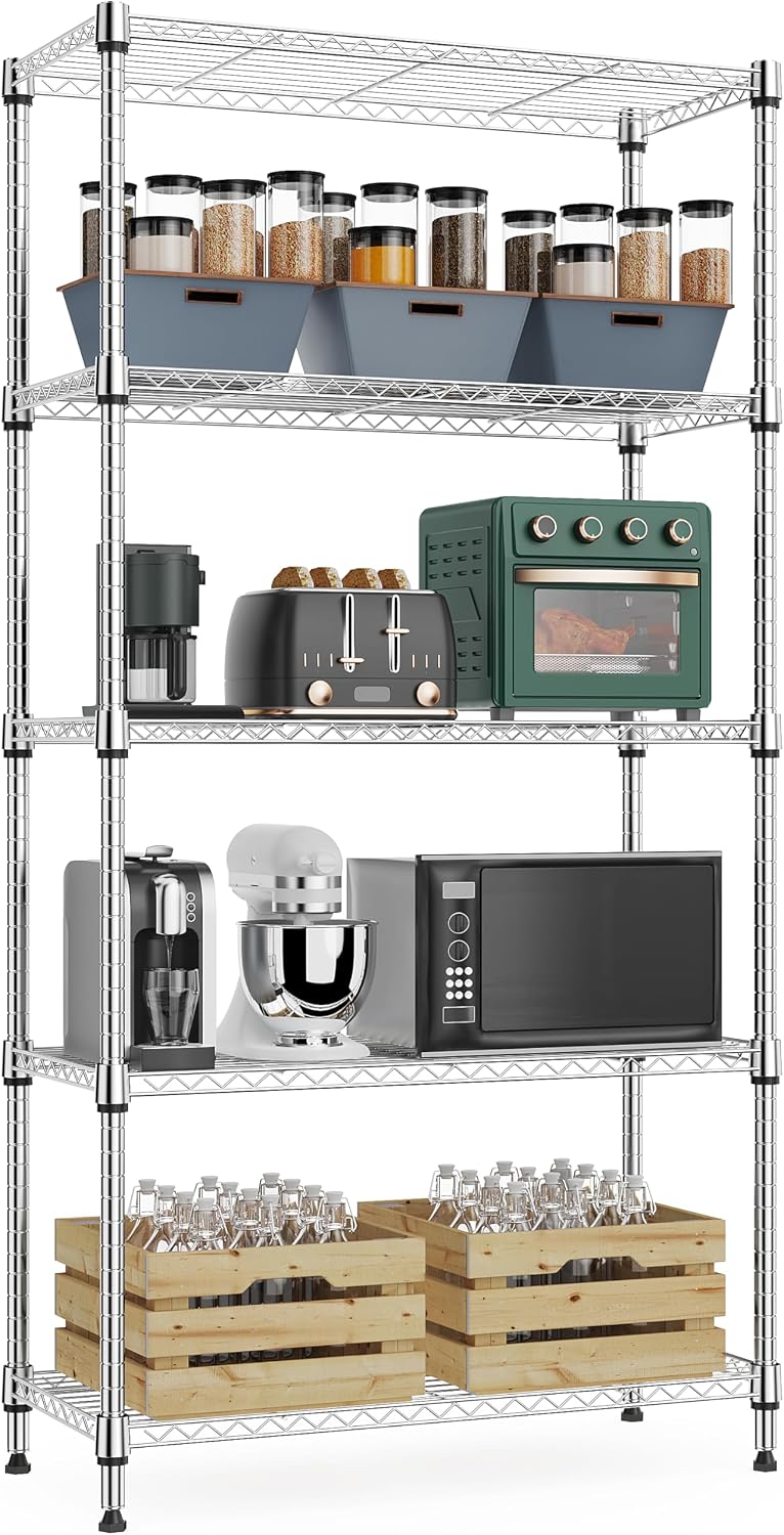 M MZG 1250 lbs 5 Tier Shelf Metal Storage Shelves Wire Rack Closet Organizers...