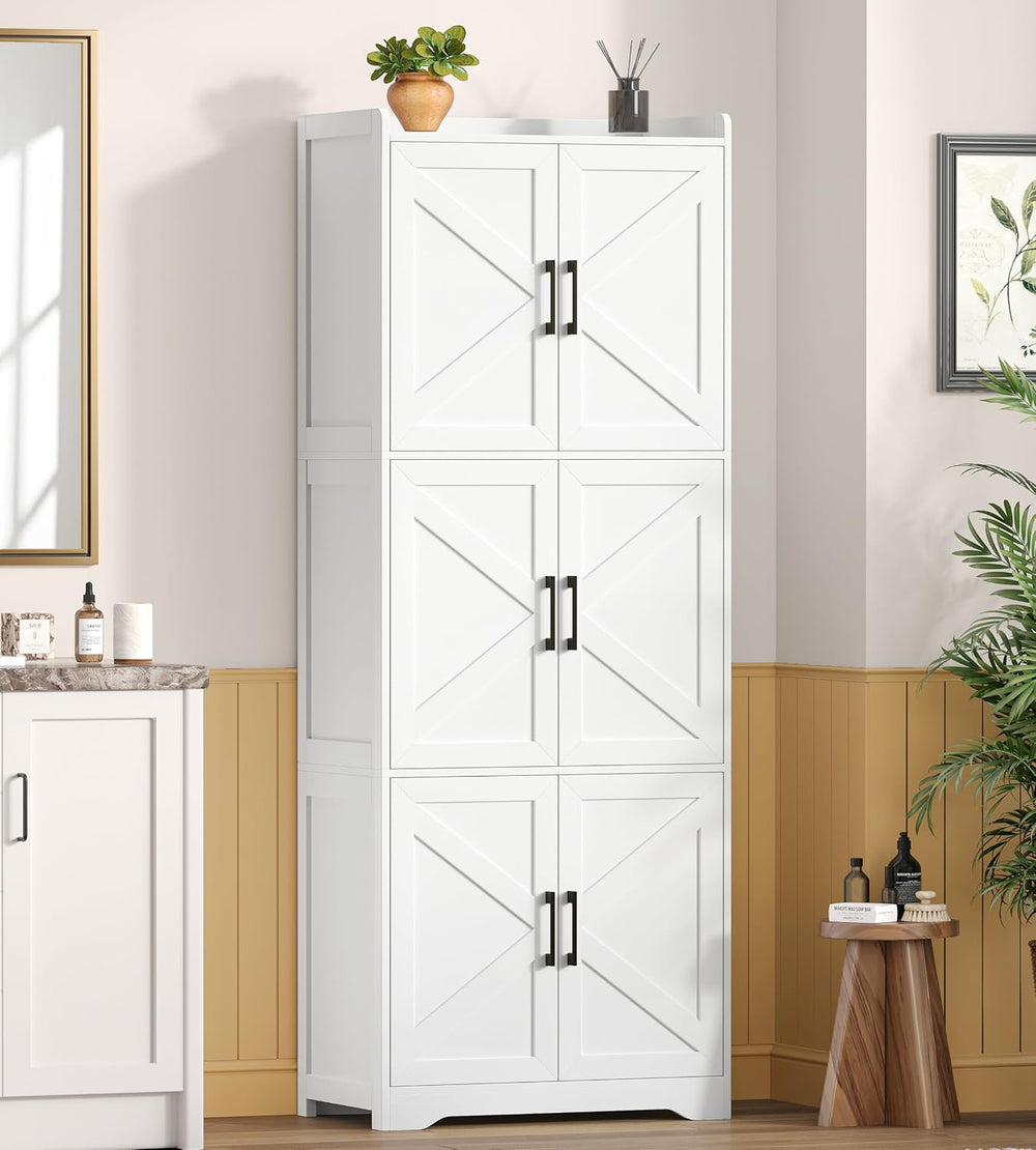 Akxomel 60.2''H Tall Bathroom Storage Cabinet with 6 Door, Pantry Cab...