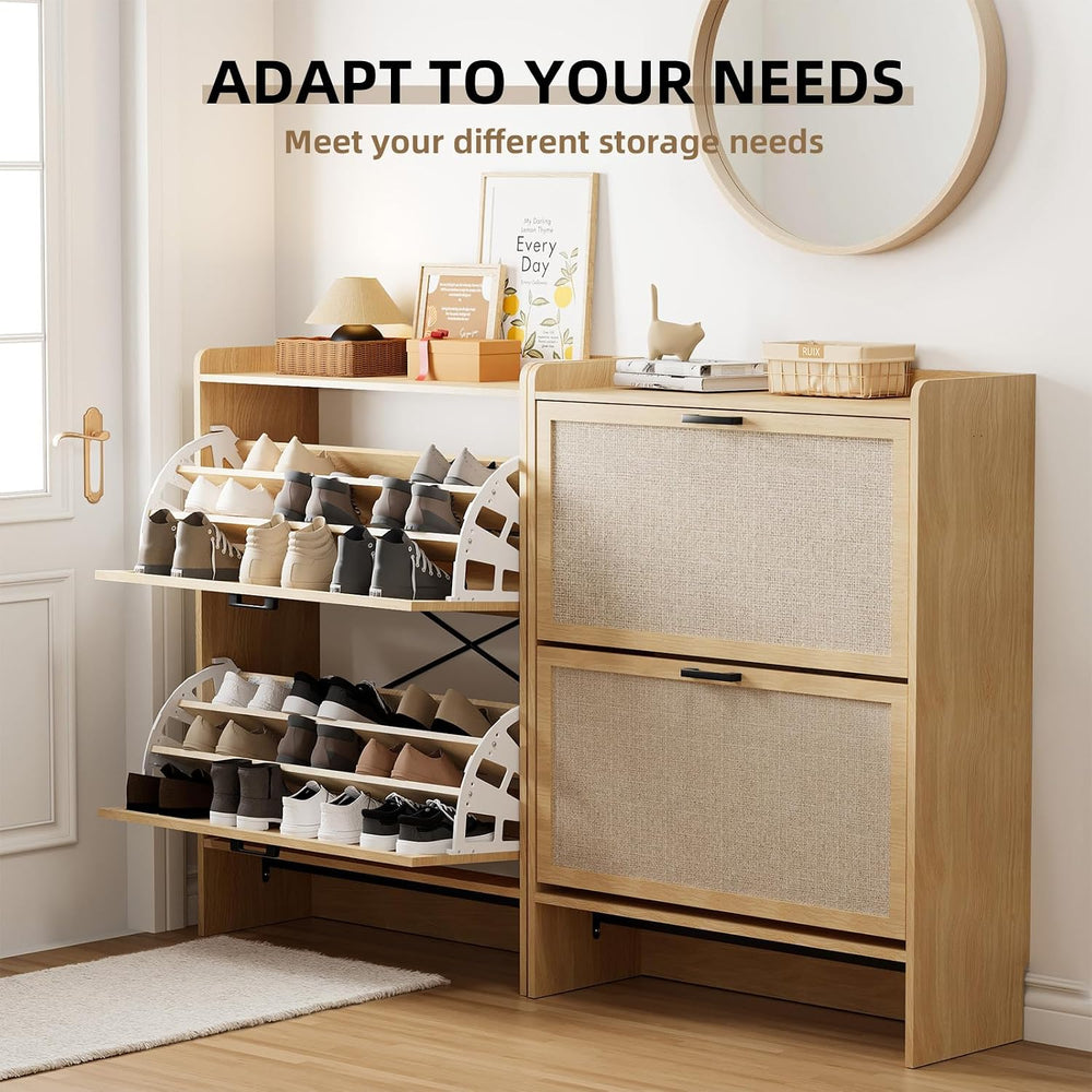 Shoe Storage Cabinet for Entryway, 2 Flip Drawers with 3-Tier Rack Each, 6-La...