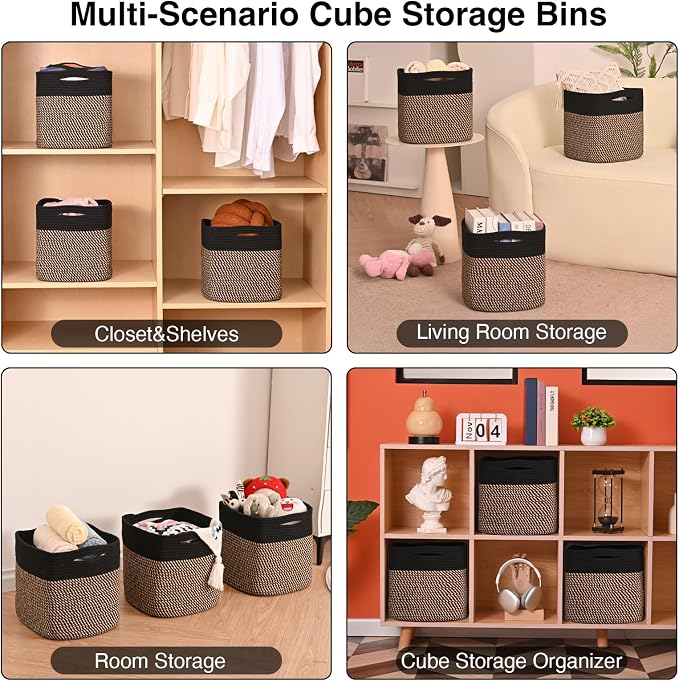 11 Inch Cube Storage Bins, Storage Cube Organizer Bins, Woven Cotton Rope (Pa...