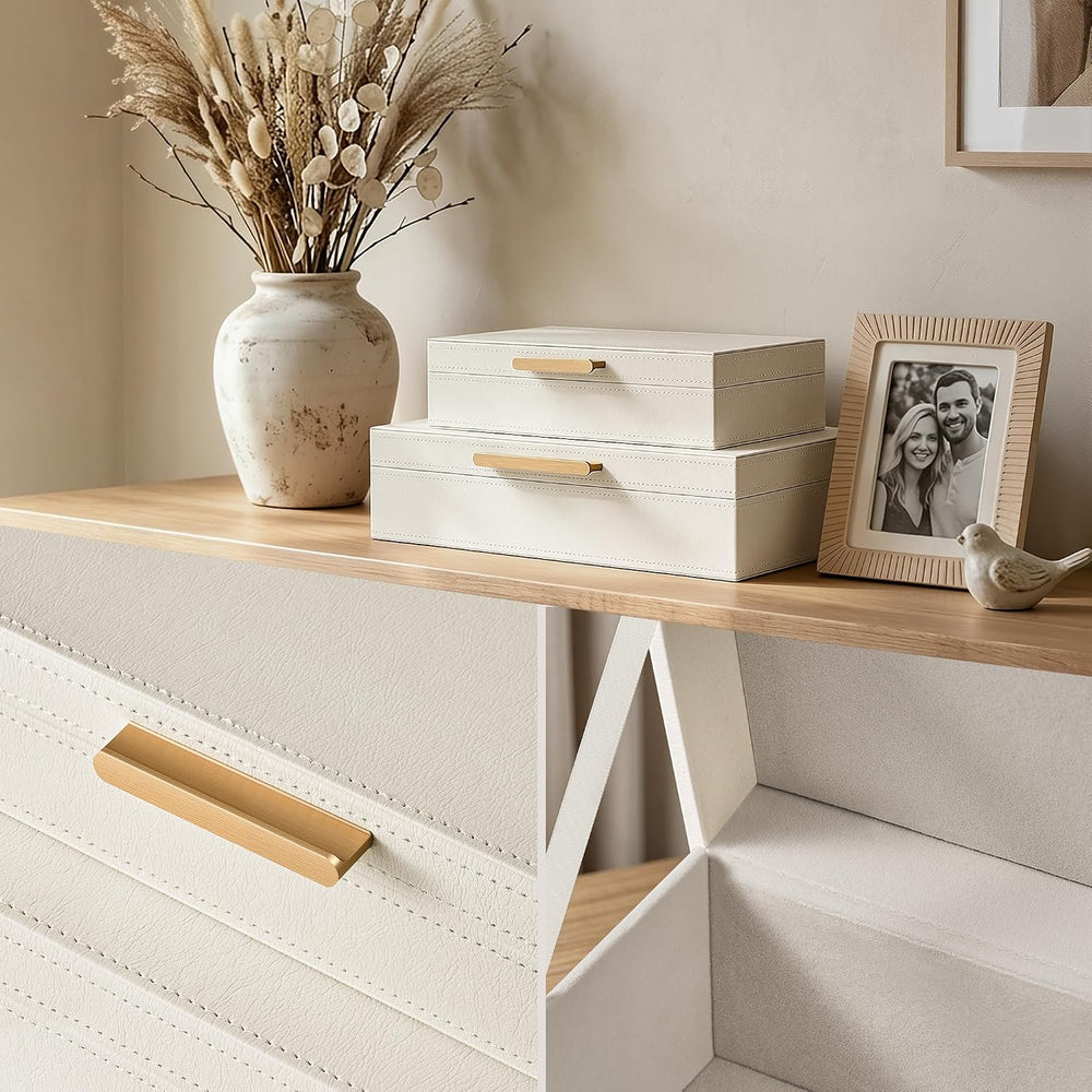 JARLINK Decorative Storage Boxes with Lids, PU Leather Bins, 2 Pack, White