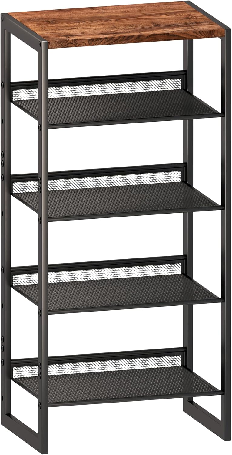 CHEMPFR Narrow 5-Tier Shoe Rack, Slim Space-Saving Shelf with Decorative Wood...