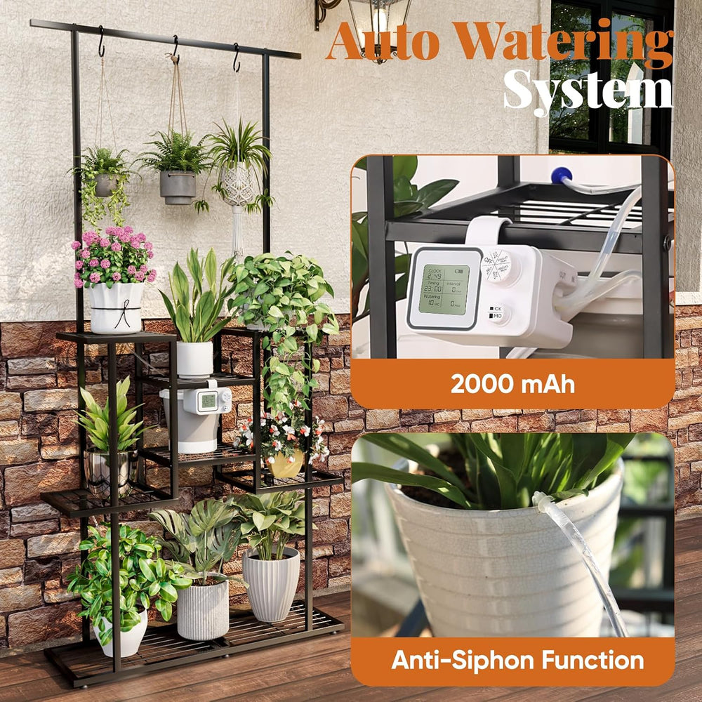 4 Tier Plant Stand with Automatic Drip Watering System, Indoor Outdoor Metal ...