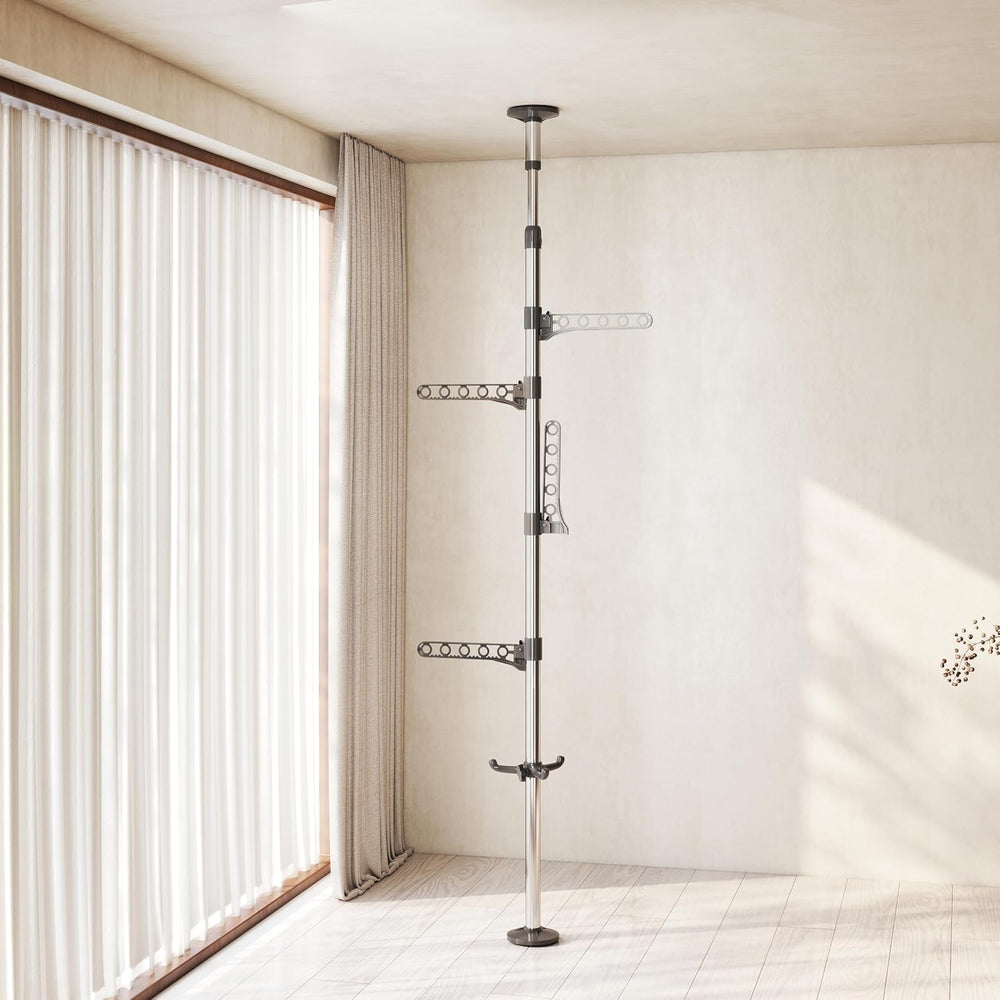 BAOYOUNI 4-Tier Drying Rack Floor to Ceiling Adjustable Metal Grey