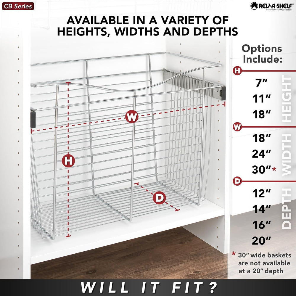 REV-A-SHELF Chrome 24" Wire Pullout Basket for 12" Deep Closet - 7&...