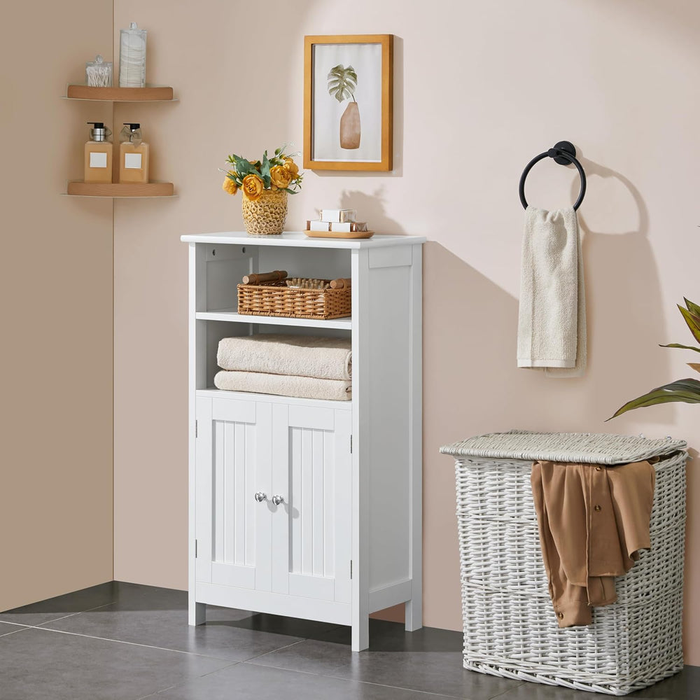 Yaheetech Bathroom Storage Cabinet with Shelves and Beadboard Doors, White