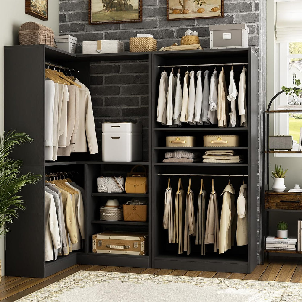 Unikito Corner Closet System, 72" L-Shaped Closet Organizer with 4 Hangi...