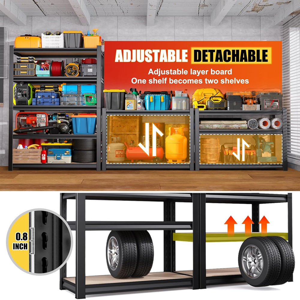 71"H Garage Shelving-5 Tier Storage Shelves,Adjustable Heavy Duty Metal ...