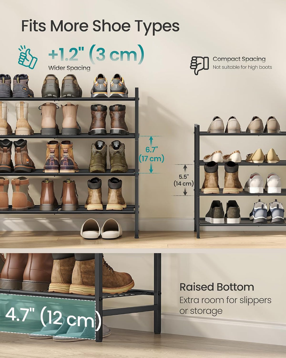 SONGMICS 4-Tier Metal Shoe Rack, Vertical Shelf, Holds up to 20 Pairs