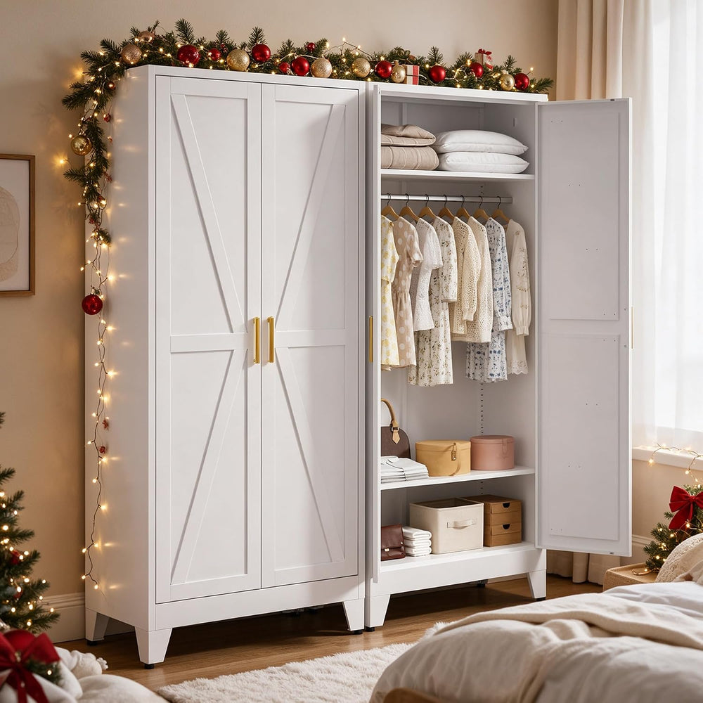 Wardrobe Closet with Doors, Armoire Wardrobe Closet with Hanging Rod
