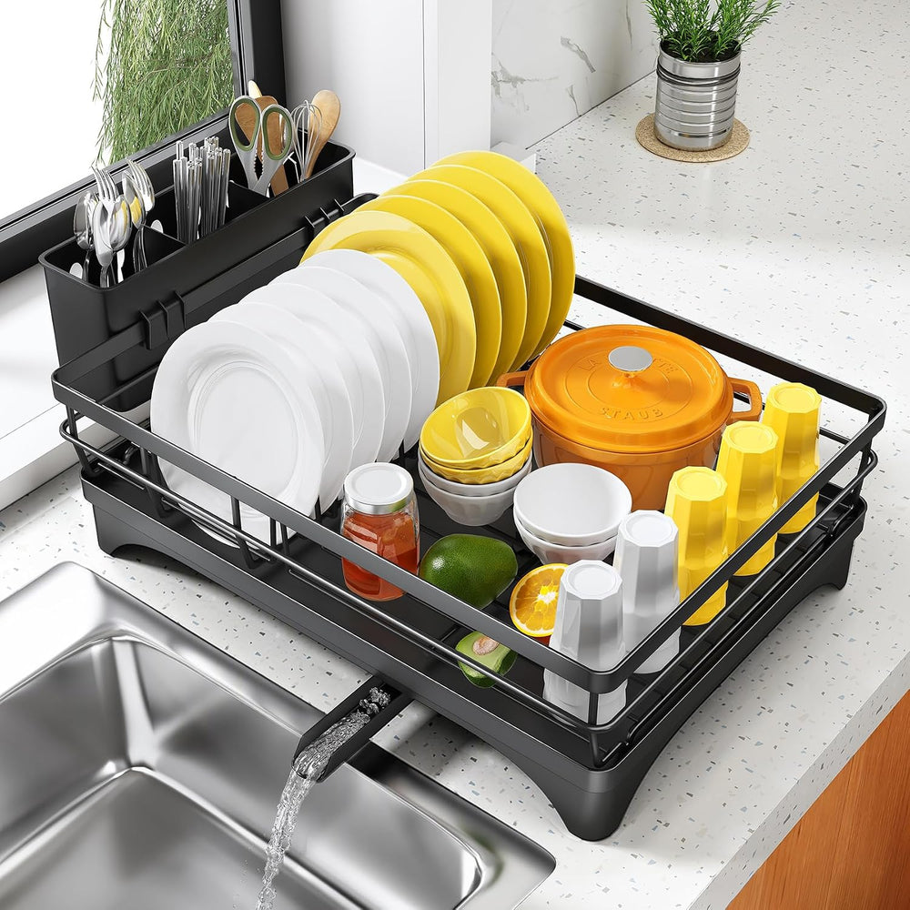 SNTD Dish Drying Rack for Kitchen Counter, 11.8" W x 16.7" L, Black