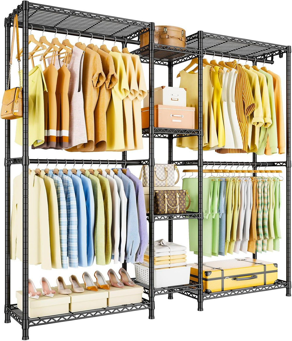 E4 Clothes Rack, Heavy-Duty Garment Rack Can Be L-Shaped Closet, Black
