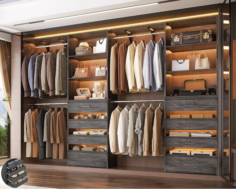 Aheaplus Closet System, Wood Closet Organizer System with 8 Drawers &4 Rods