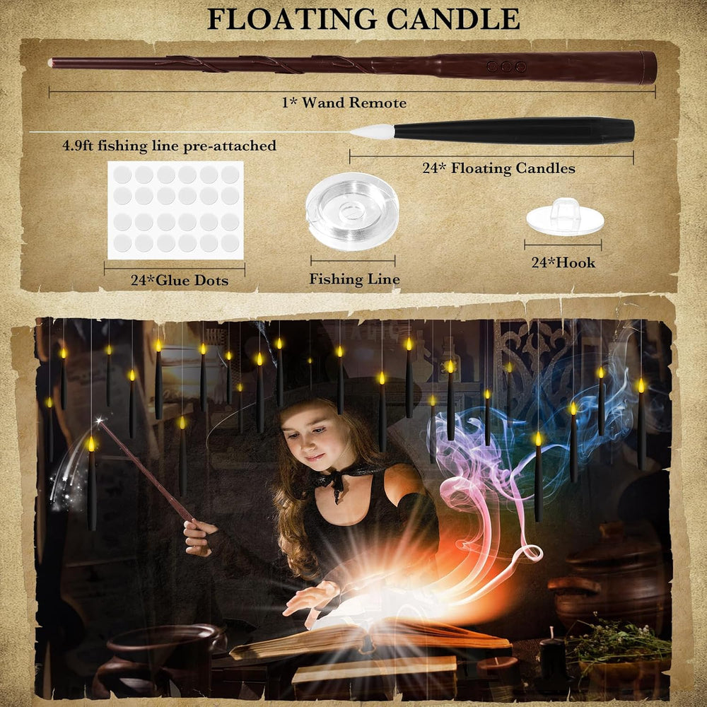 24Pcs Floating Candles with 2 Wand Remote Timer for Halloween Decor - Black