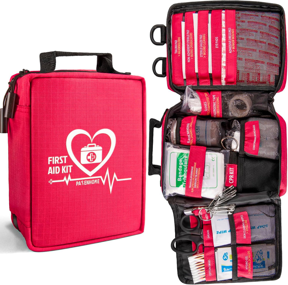 First Aid Kit with Rapid-Response Labeled Compartments, Compact Waterproof Em...