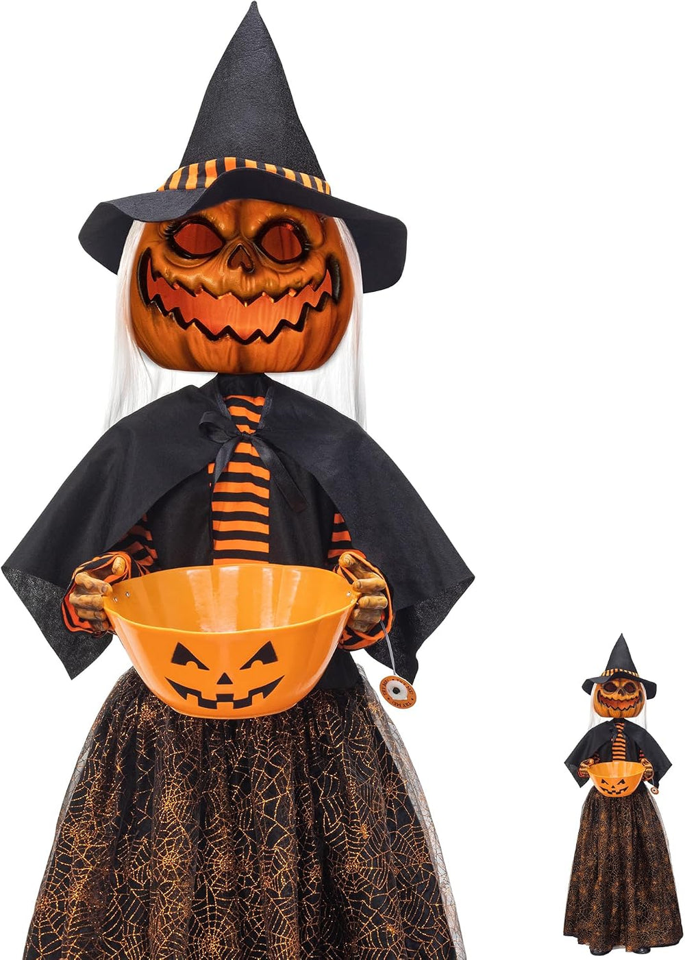 ITART 4.5ft Animated Pumpkin Scarecrow with Candy Bowl Prop Pumpkin Halloween...