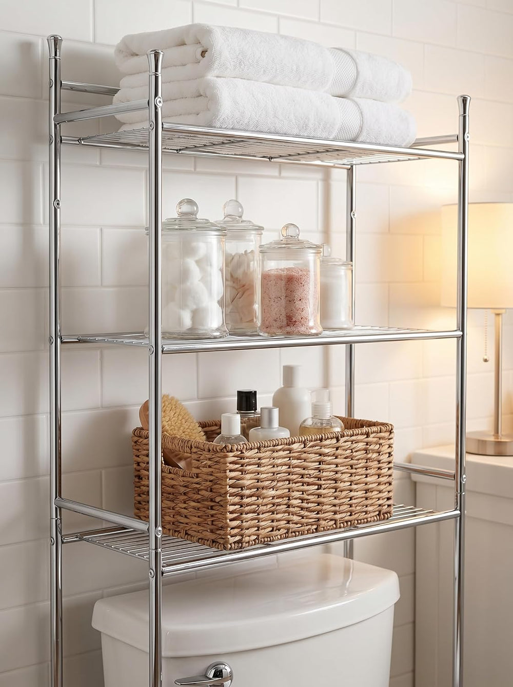 Honey-Can-Do Over-the-Toilet Bathroom Storage Shelf, Steel, Chrome, 3-Tier