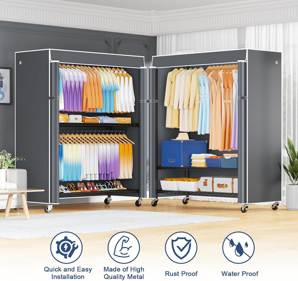 ULIFHOME P8C Max Heavy Duty Clothes Rack(With Extended Width Design) Rolling ...