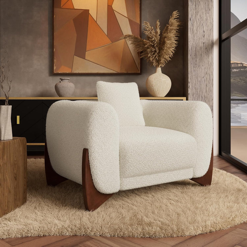 Morden Fort 3 Piece Boucle Sofa Set, 2 Armchairs & 3-Seater Couch,White