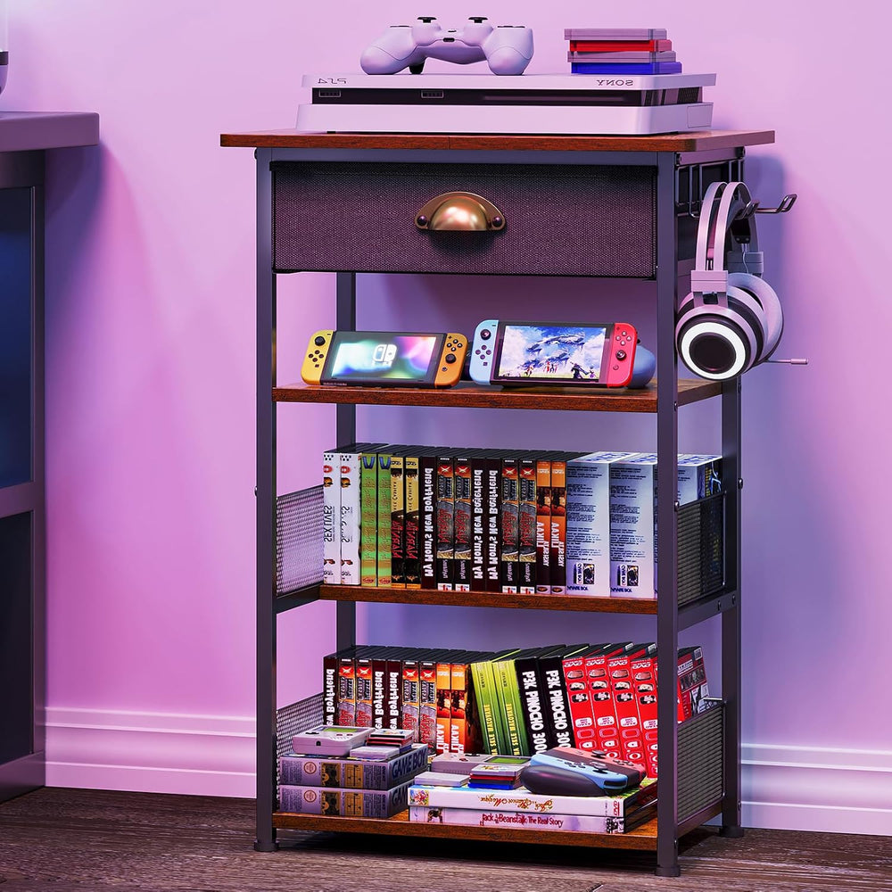 Hongtamoya 4-Tier AV Media Stand with Drawer, Gaming Console Shelf