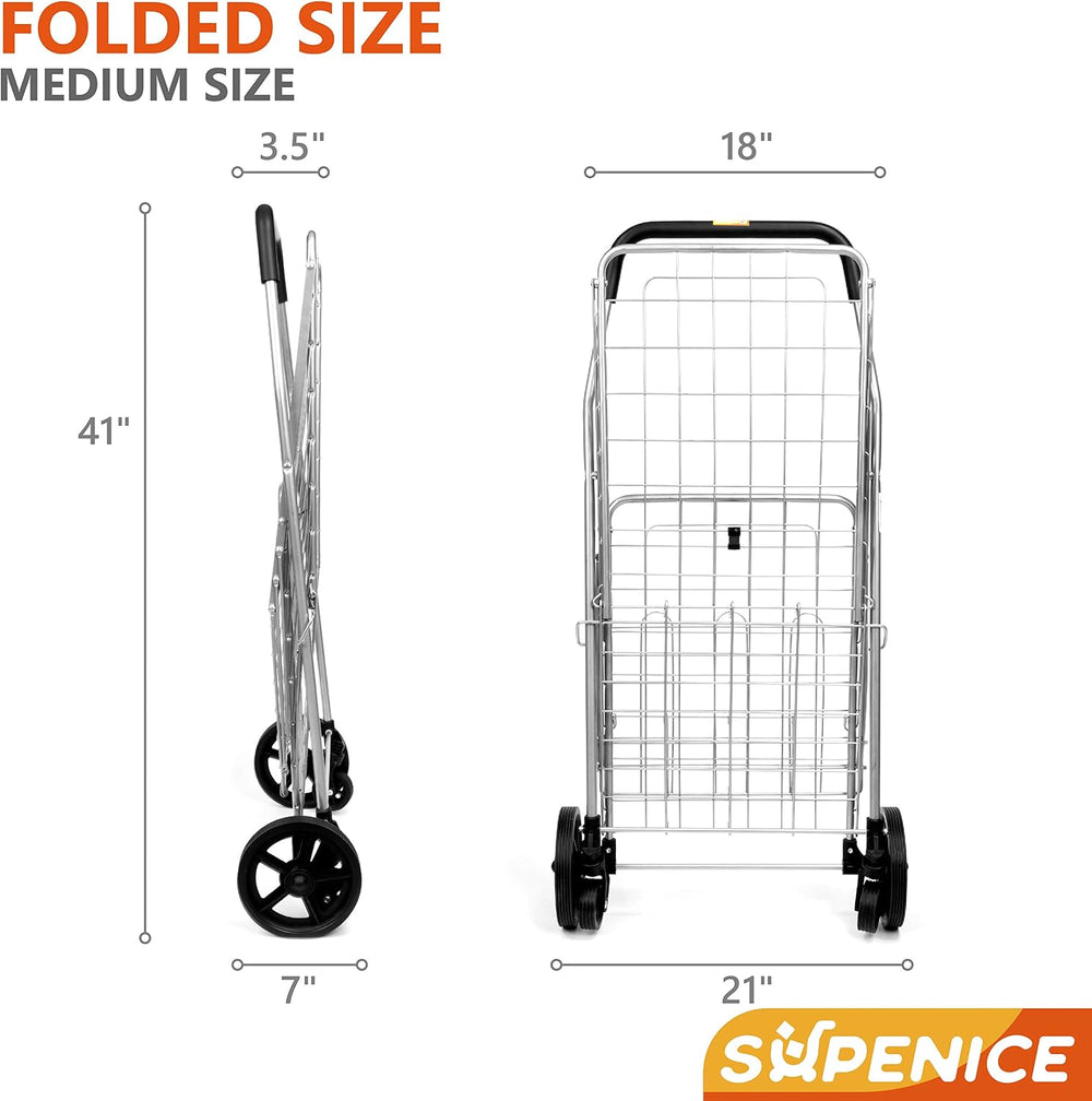 Grocery Utility Shopping Cart - Deluxe Folding Cart with Double Basket and 36...
