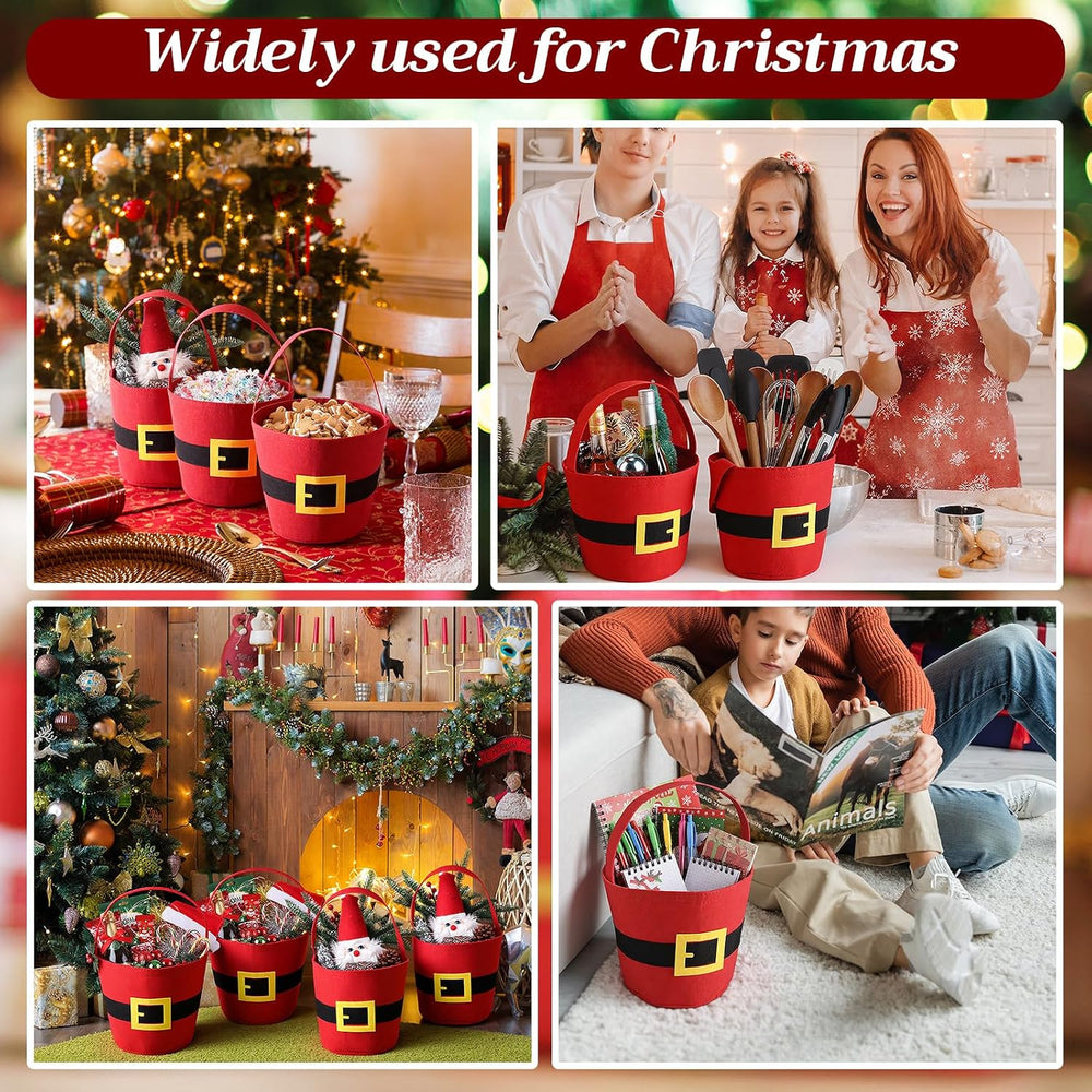 12 Pcs Christmas Felt Buckets with Handle, Santa Belt Holders