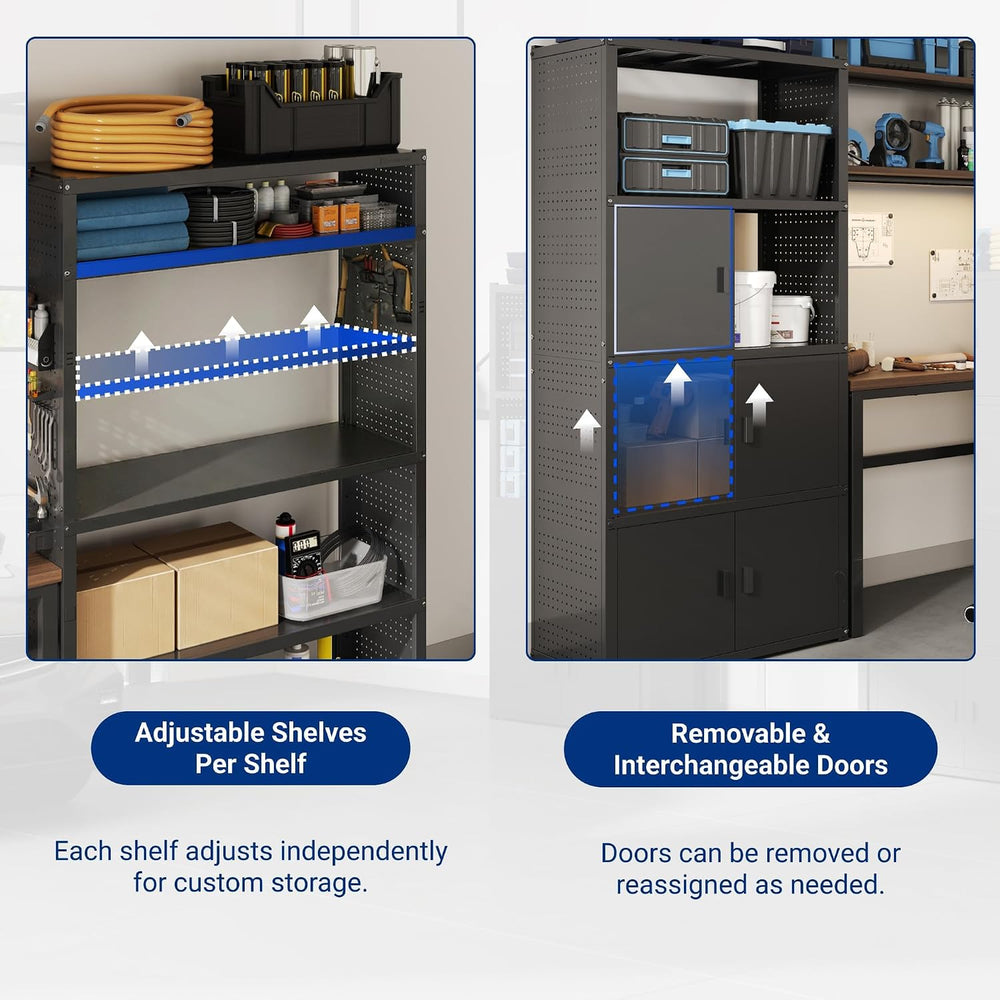 FLEXIMOUNTS Garage Storage Cabinet System with Workbench & Pegboard, Black