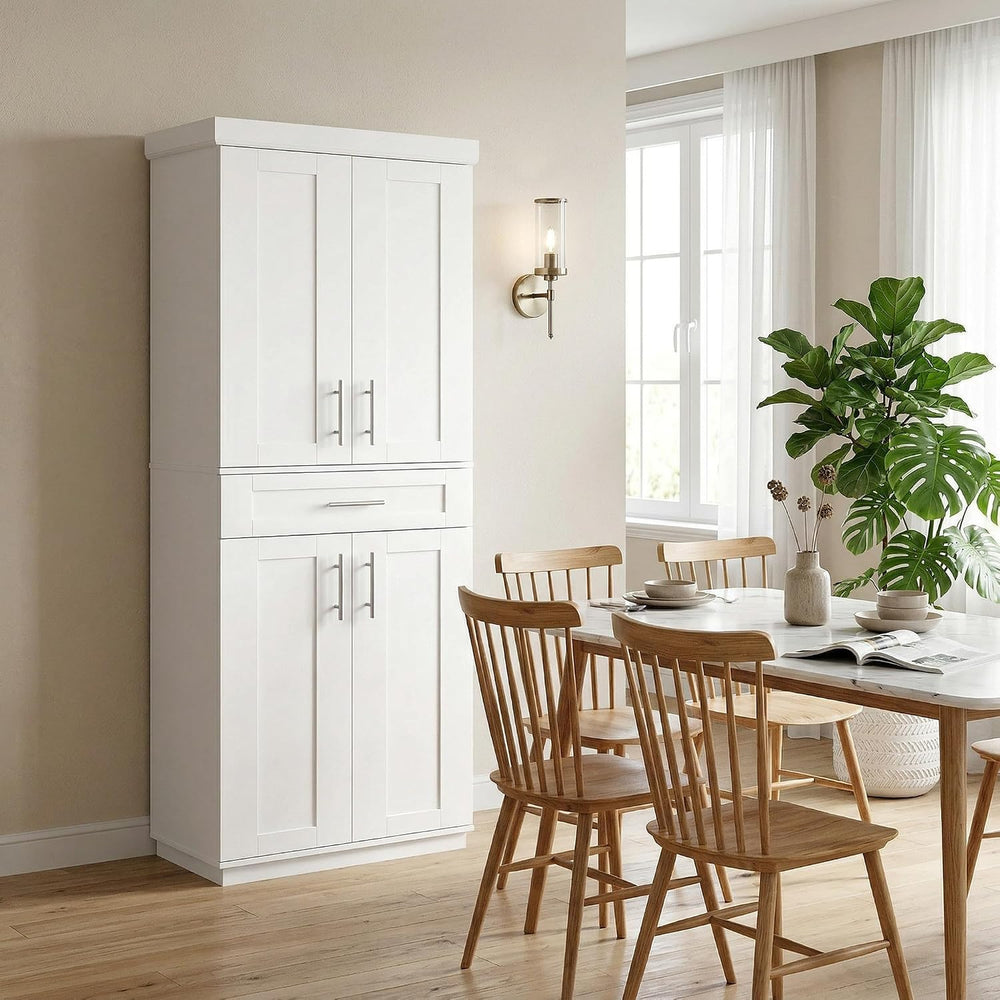 HOMCOM 72" Kitchen Pantry Storage Cabinet, Freestanding Cupboard, White