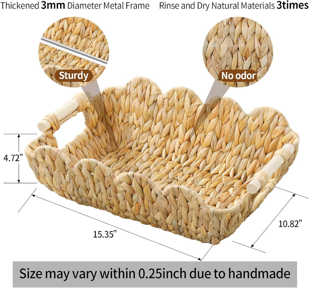 2 Pack Wicker Baskets, Cute Scalloped Baskets,Natural Water Hyacinth