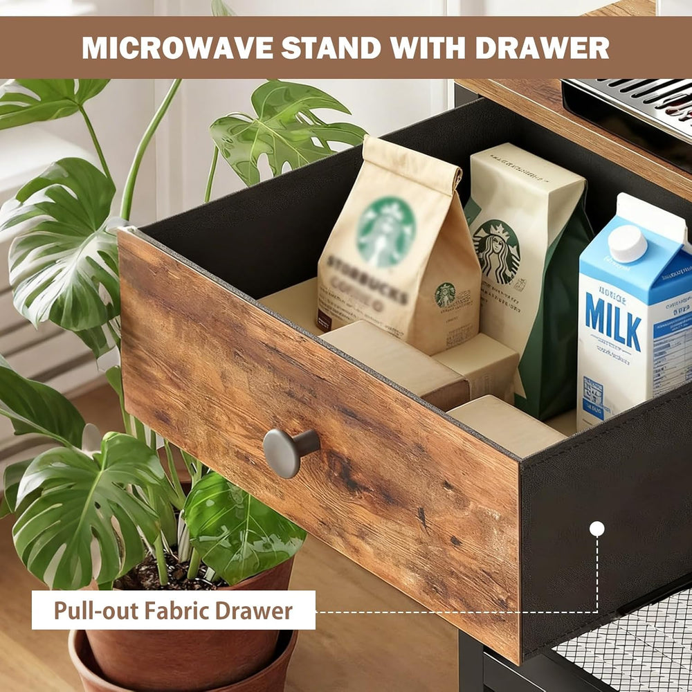 Kitchen Bakers Rack with Drawer,6 Tier Microwave Stand with Hooks