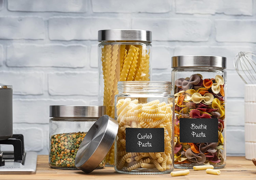 4pc Canister Sets for Kitchen Counter or Bathroom + Labels & Marker, Glas...