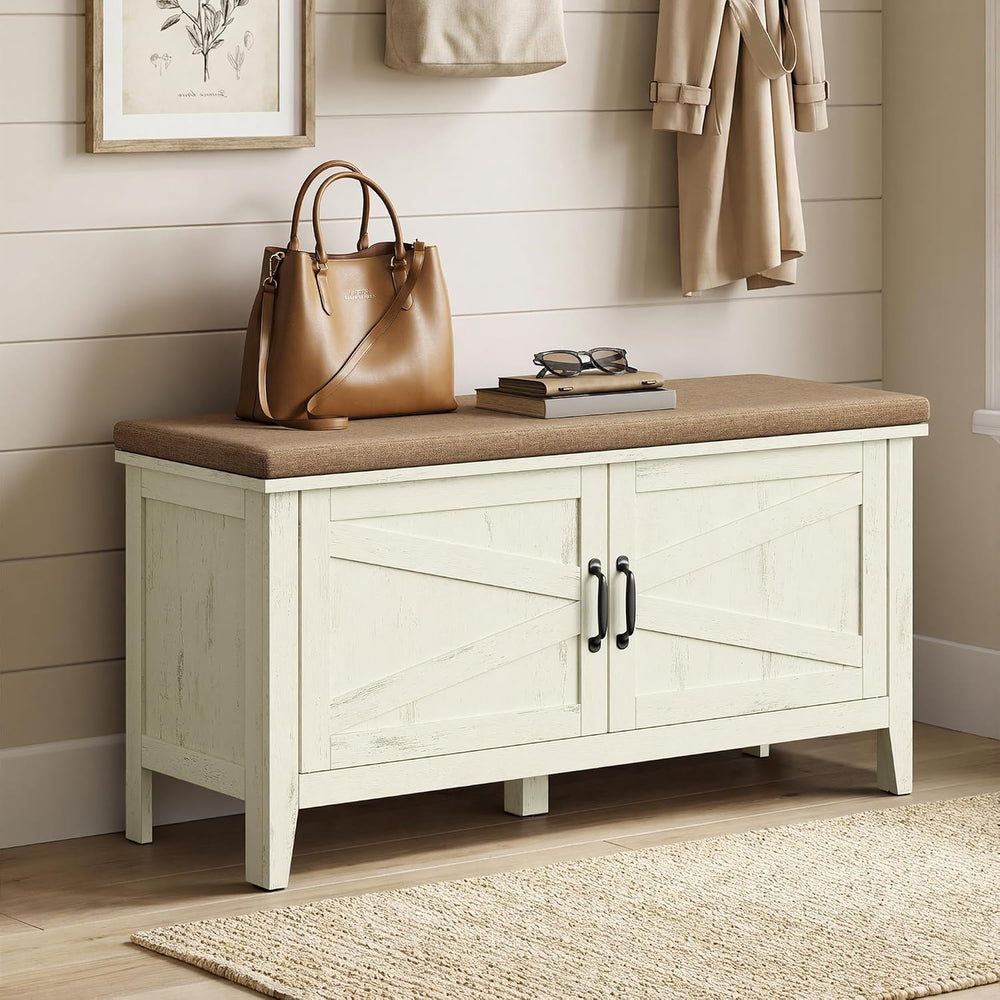 VASAGLE Shoe Bench, Farmhouse Entryway Bench with Cushion,39.4 inches Wide
