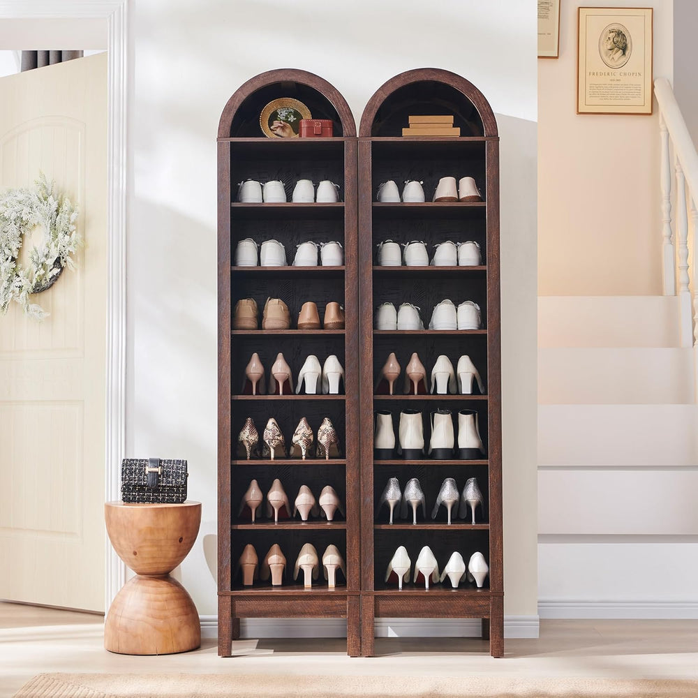 IFGET 71" Tall Arched Shoe Storage Cabinet, 8 Tiers Shoe Rack-Brown