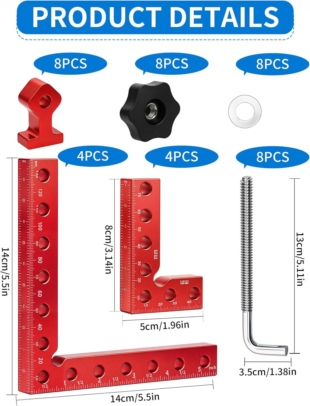 8PCS 90° Corner Clamps for Woodworking, Aluminum Right Angle Kit