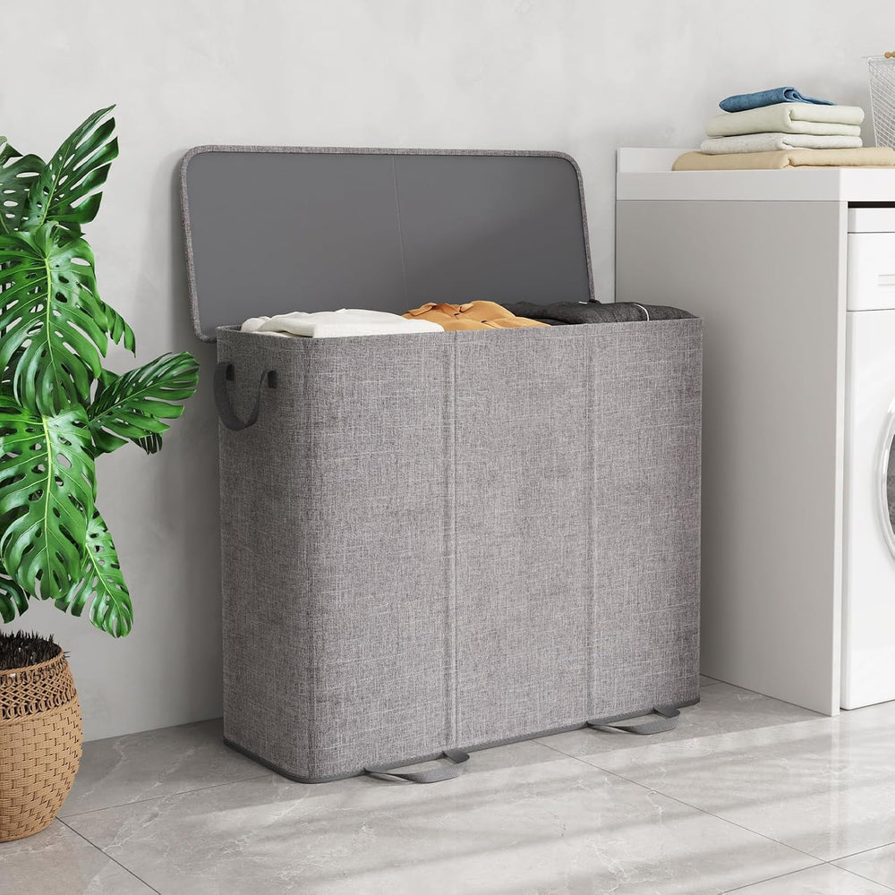 Lifewit Triple Laundry Hamper with Lid, Removable Laundry Bags, Gray