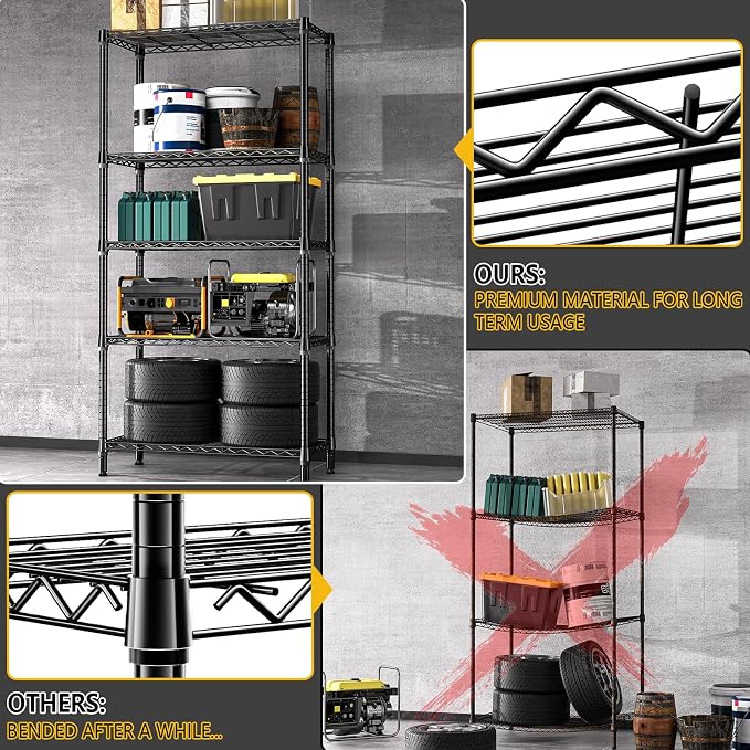 1250 lbs 5 Tier Shelf Metal Storage Shelves Shelving Wire Rack Heavy Duty