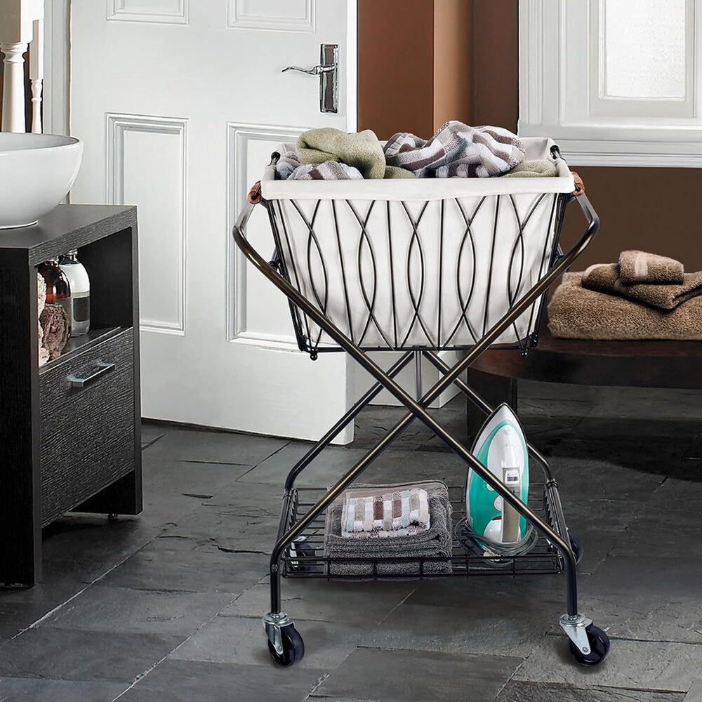 Artesa Verona Collapsible Laundry Cart with Basket, Black Large