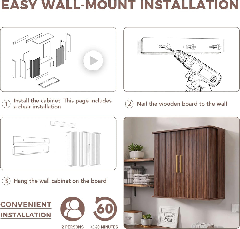 FIMELLO 29.5" W Bathroom Wall Cabinet, Laundry Room Cabinets Wall Mounte...