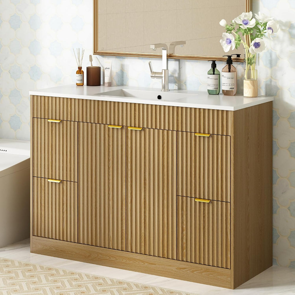CARPETNAL 48 Inch Bathroom Vanity with Sink, Oak