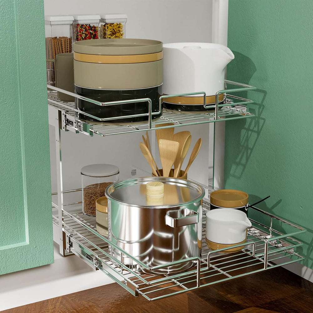 LOVMOR 2 Tier Individual Pull Out Cabinet Organizer 17" W x 21" D, ...